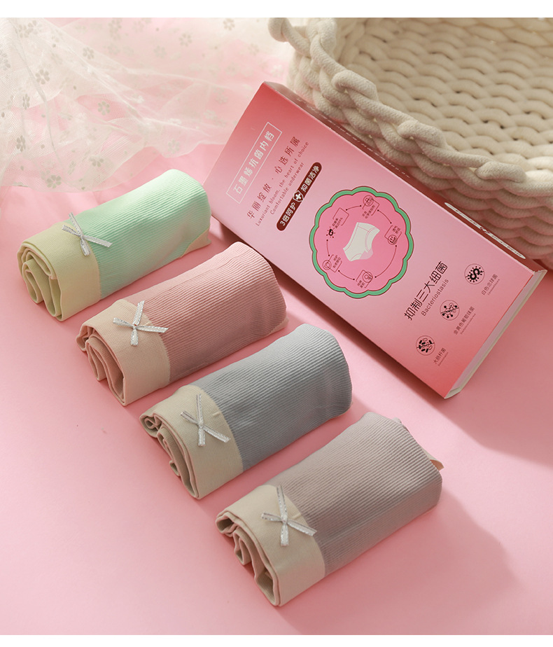 Pack Of Four Pairs Miss Qianjin Sweet Bowknot Underwear Girl Graphene Cotton Stall Breathable Macaron Briefs