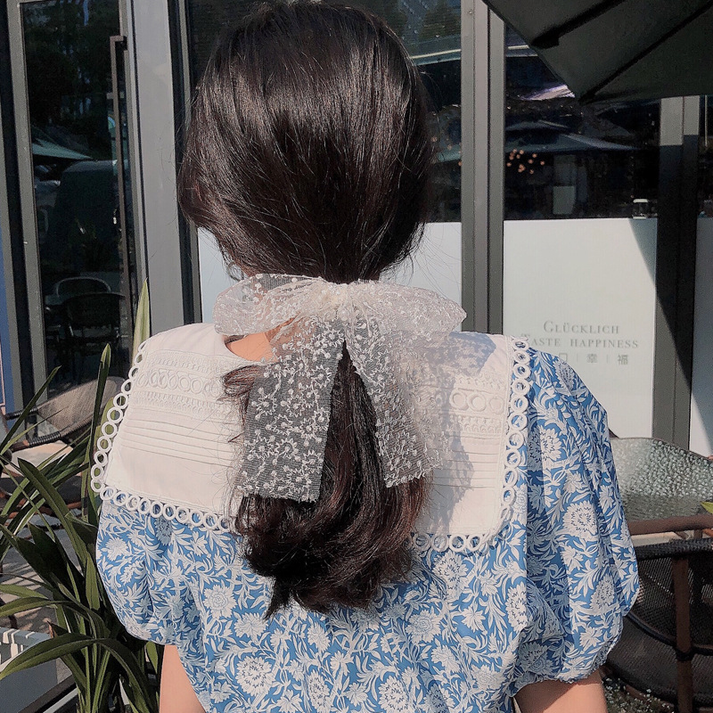 Pearl Bowknot Hair Ring Net Red Banderole Lace Ins Ornament Hair Rope Mori Style Simple Ribbon Large Intestine Ring Hair Accessories