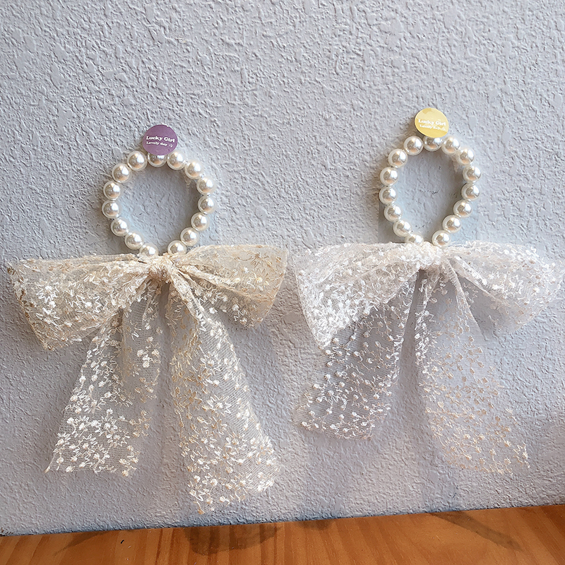 Pearl Bowknot Hair Ring Net Red Banderole Lace Ins Ornament Hair Rope Mori Style Simple Ribbon Large Intestine Ring Hair Accessories