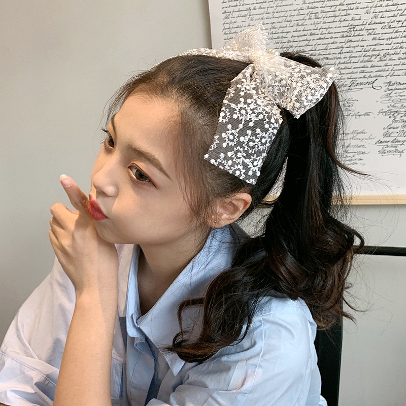 Pearl Bowknot Hair Ring Net Red Banderole Lace Ins Ornament Hair Rope Mori Style Simple Ribbon Large Intestine Ring Hair Accessories