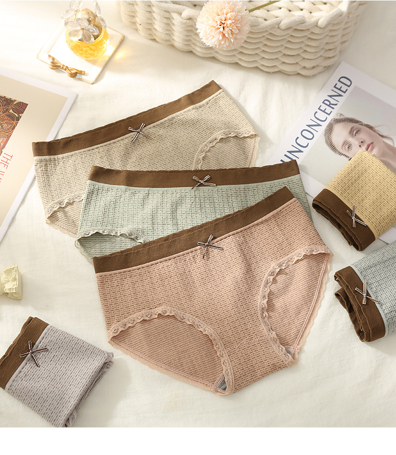 Popular Macaron Plaid Bowknot Underwear Girl Student Graphene Cotton Stall Breathable Mid Waist Seamless Briefs Popular Macaron Plaid Bowknot Underwear Girl Student Graphene Cotton Stall Breathable Mid Waist Seamless Briefs