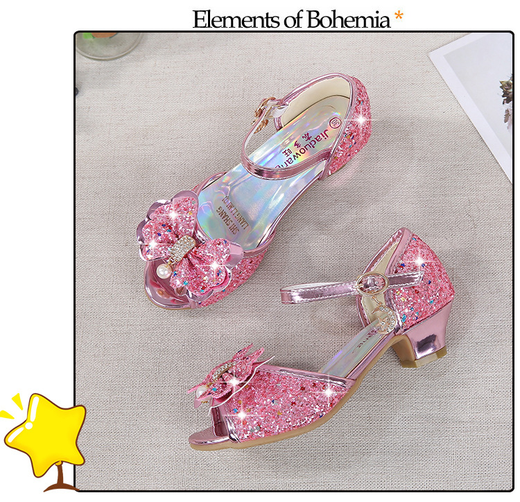 2021 New Frozen Dream Girls High Heel Shoes Children's Princess Sandals Bowknot Children's Shoes Crystal Heel Shoes 2021 New Frozen Dream Girls High Heel Shoes Children's Princess Sandals Bowknot Children's Shoes Crystal Heel Shoes