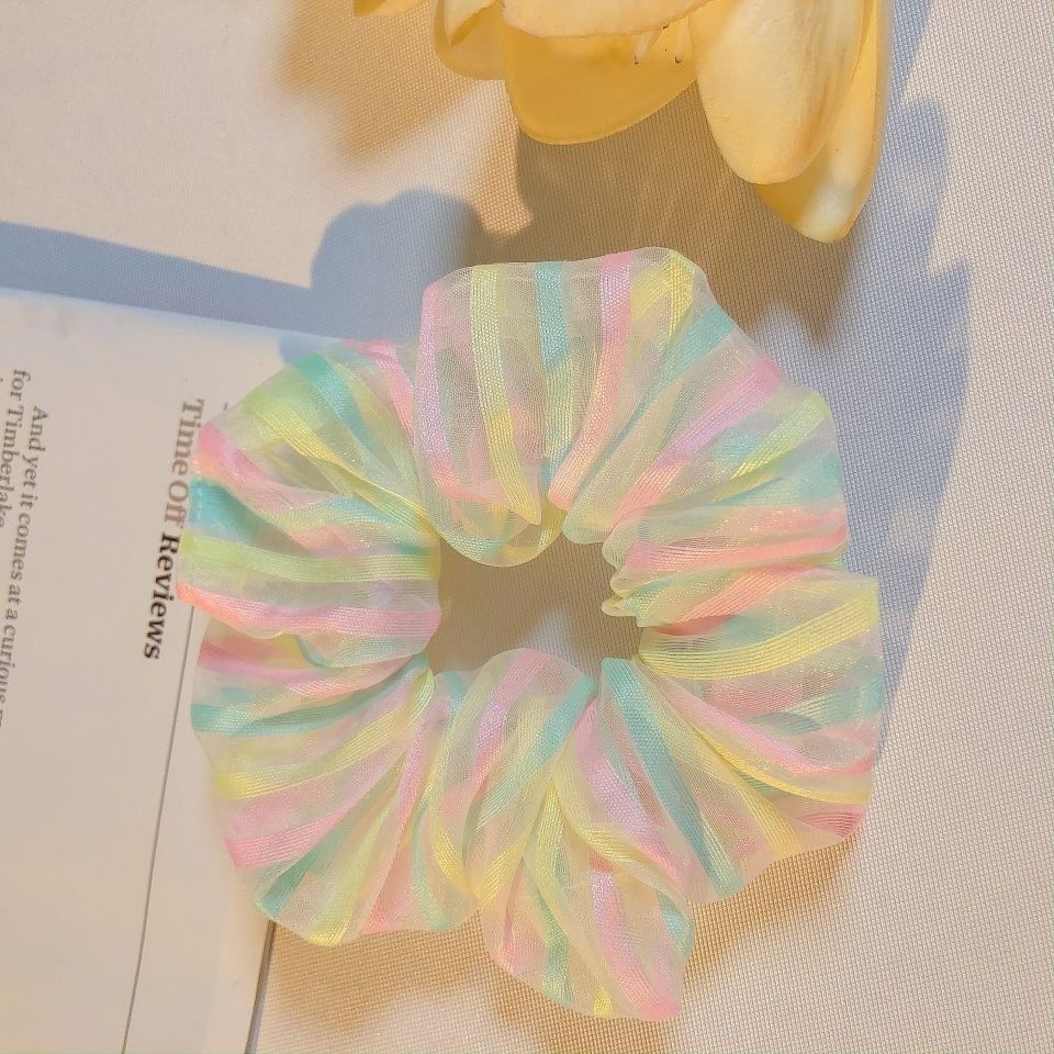Large Intestine Hair Ring Ins Organza Fairy Hair Accessory Korean JK Plaid Headdress Flower Fabric Bowknot Headband