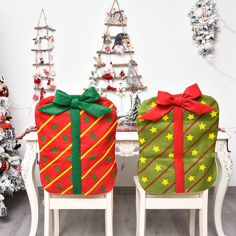 2020 New Christmas Bowknot Gift Bag Chair cover Christmas Holiday Restaurant Home Cartoon Chair Back Cover