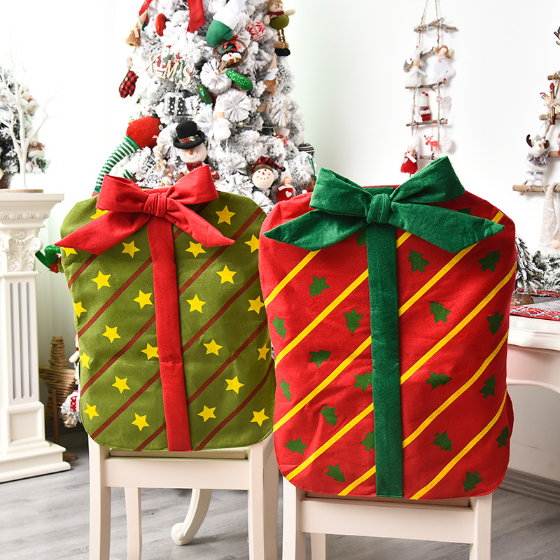 2020 New Christmas Bowknot Gift Bag Chair cover Christmas Holiday Restaurant Home Cartoon Chair Back Cover