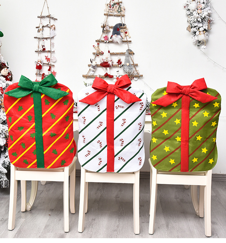2020 New Christmas Bowknot Gift Bag Chair cover Christmas Holiday Restaurant Home Cartoon Chair Back Cover