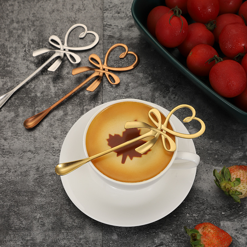 304 Stainless Steel Creative Bowknot Spoon Golden Spoon Coffee Spoon Stirring Spoon Ice Bar Music Bar Spoon Gift Spoon