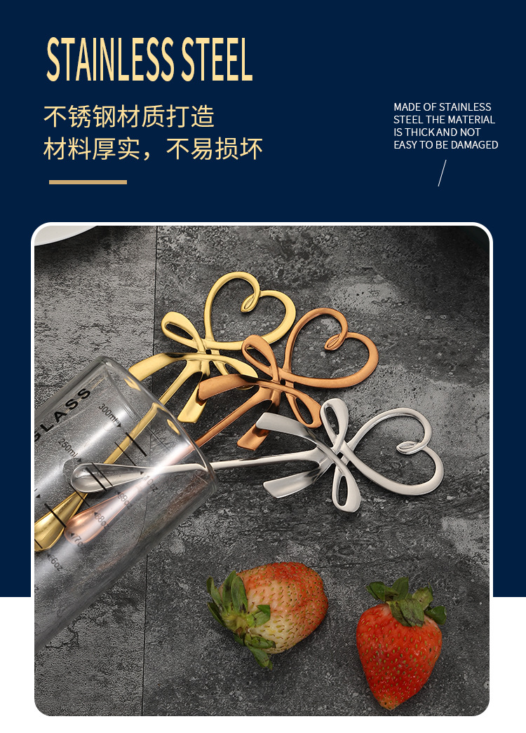 304 Stainless Steel Creative Bowknot Spoon Golden Spoon Coffee Spoon Stirring Spoon Ice Bar Music Bar Spoon Gift Spoon
