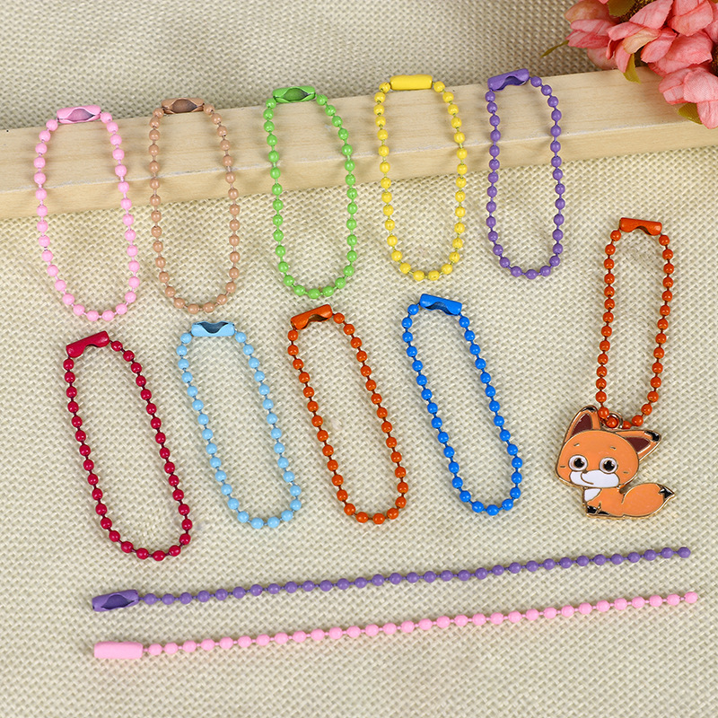 Metal Copper Iron Stainless Steel Lanyard Bead Necklace Lanyard Ball Chain Bead Necklace Color Bead Necklace Electroplating round Beads Buckle Tag Jewelry Chain