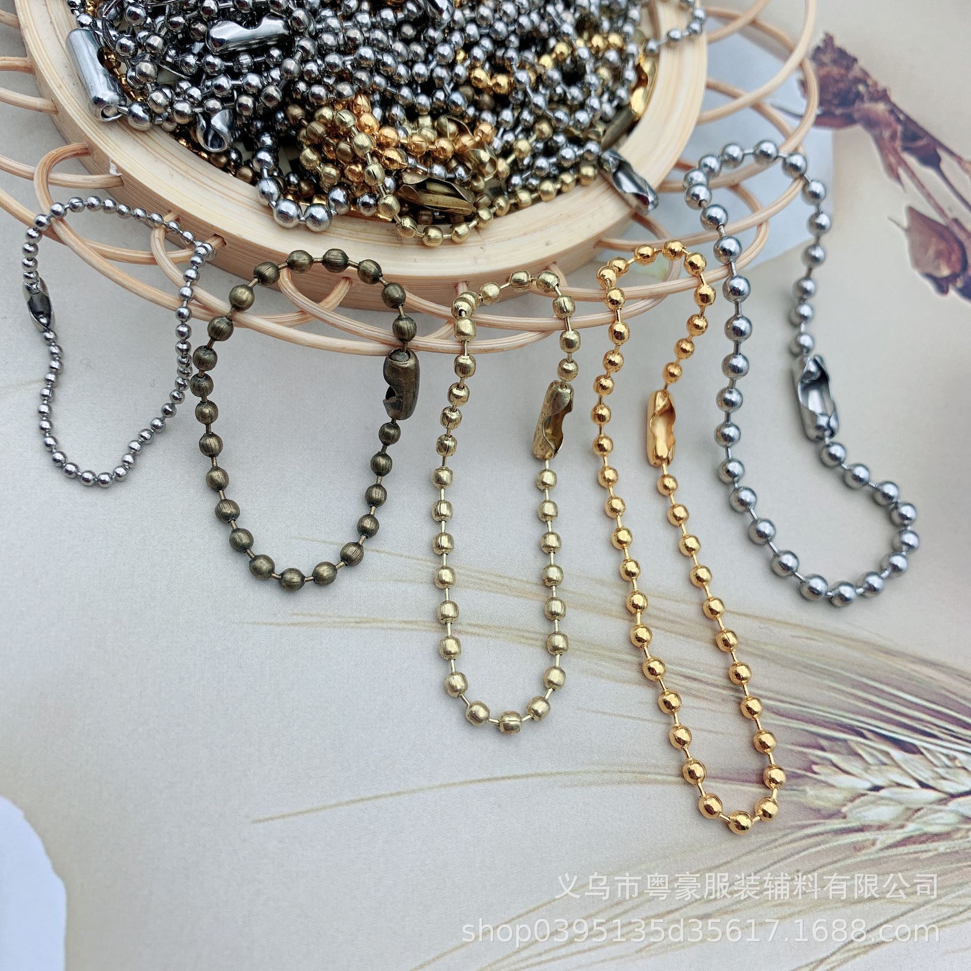 Metal Copper Iron Stainless Steel Lanyard Bead Necklace Lanyard Ball Chain Bead Necklace Color Bead Necklace Electroplating round Beads Buckle Tag Jewelry Chain