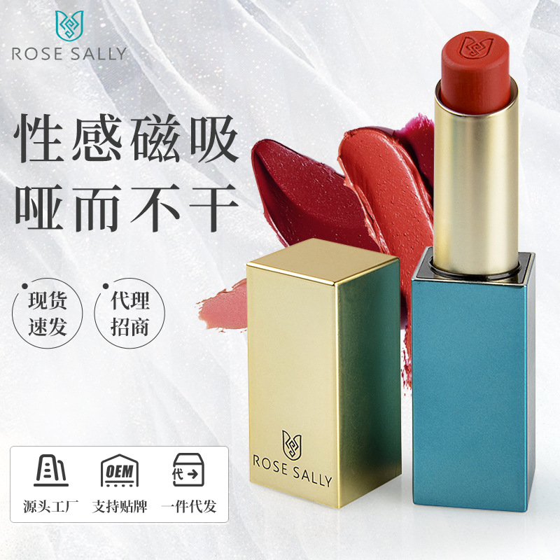 Rose Sally Autumn and Winter Genuine Chinese Lipstick Small Gold Bar No Stain on Cup Square Tube Lipstick Magnetic Buckle in Stock Wholesale