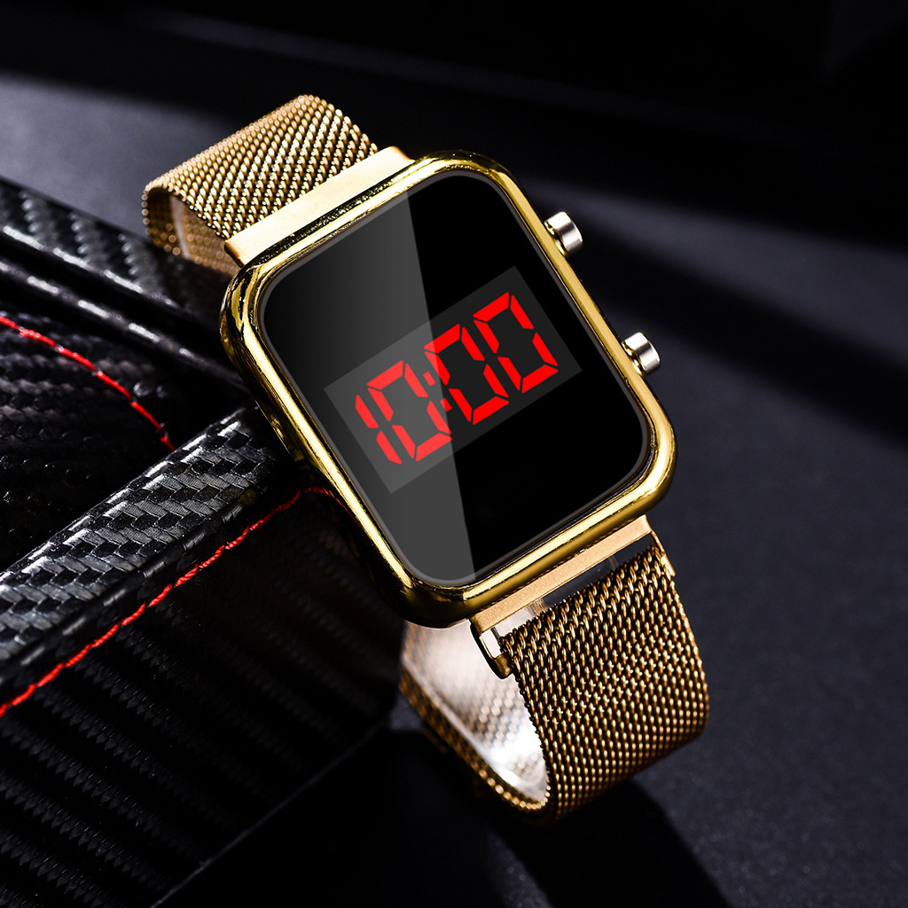 LED Watch New Student Sports LED Electronic Watch Alloy Band Magnetic Buckle Adjustable Magnet Strap