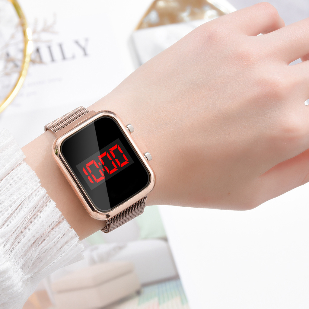 LED Watch New Student Sports LED Electronic Watch Alloy Band Magnetic Buckle Adjustable Magnet Strap