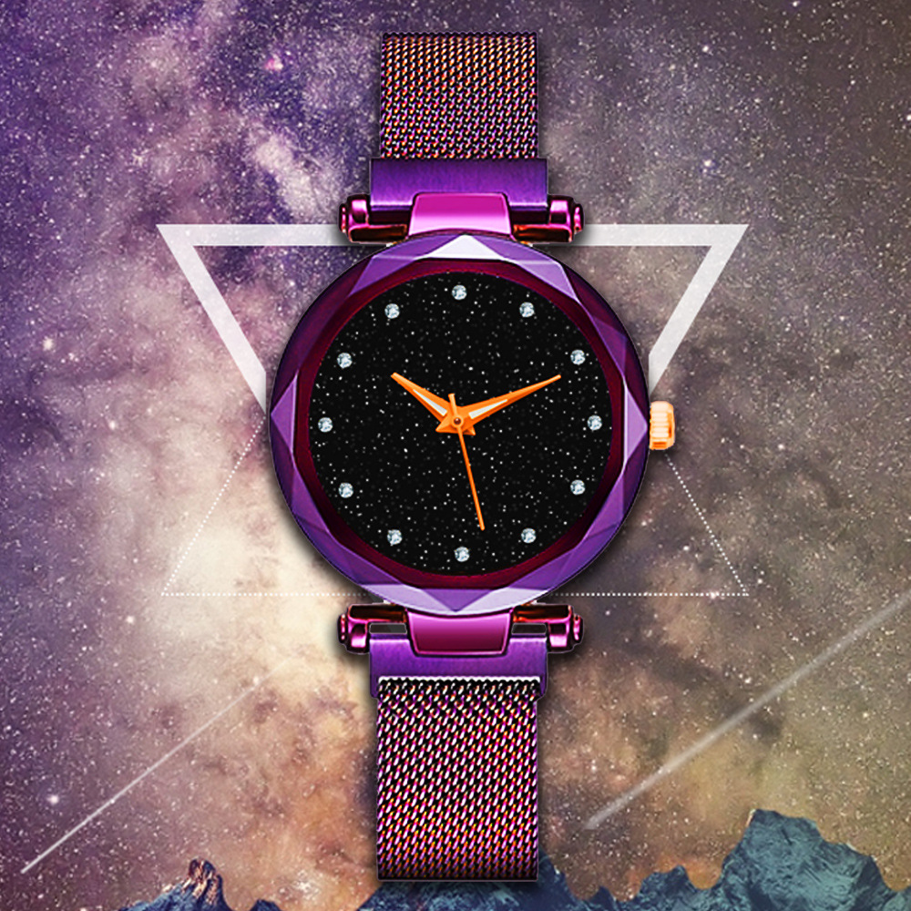 Factory Direct Sales One Piece Dropshipping Cross-Border Hot Internet Celebrity Hot Selling Same Starry Sky Diamond-Embedded Lazy Magnetic Buckle Women&#039;s Watch
