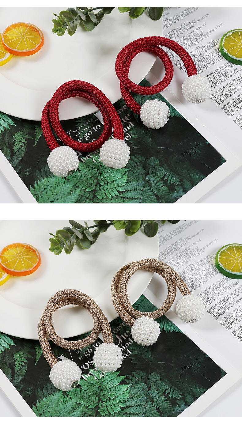 Modern Minimalist Thick Rope Large Pearl Curtain Magnetic Button Curtain Buckle Curtain Magnet Strap Polyester Hanging Ball Exclusive for Cross-Border
