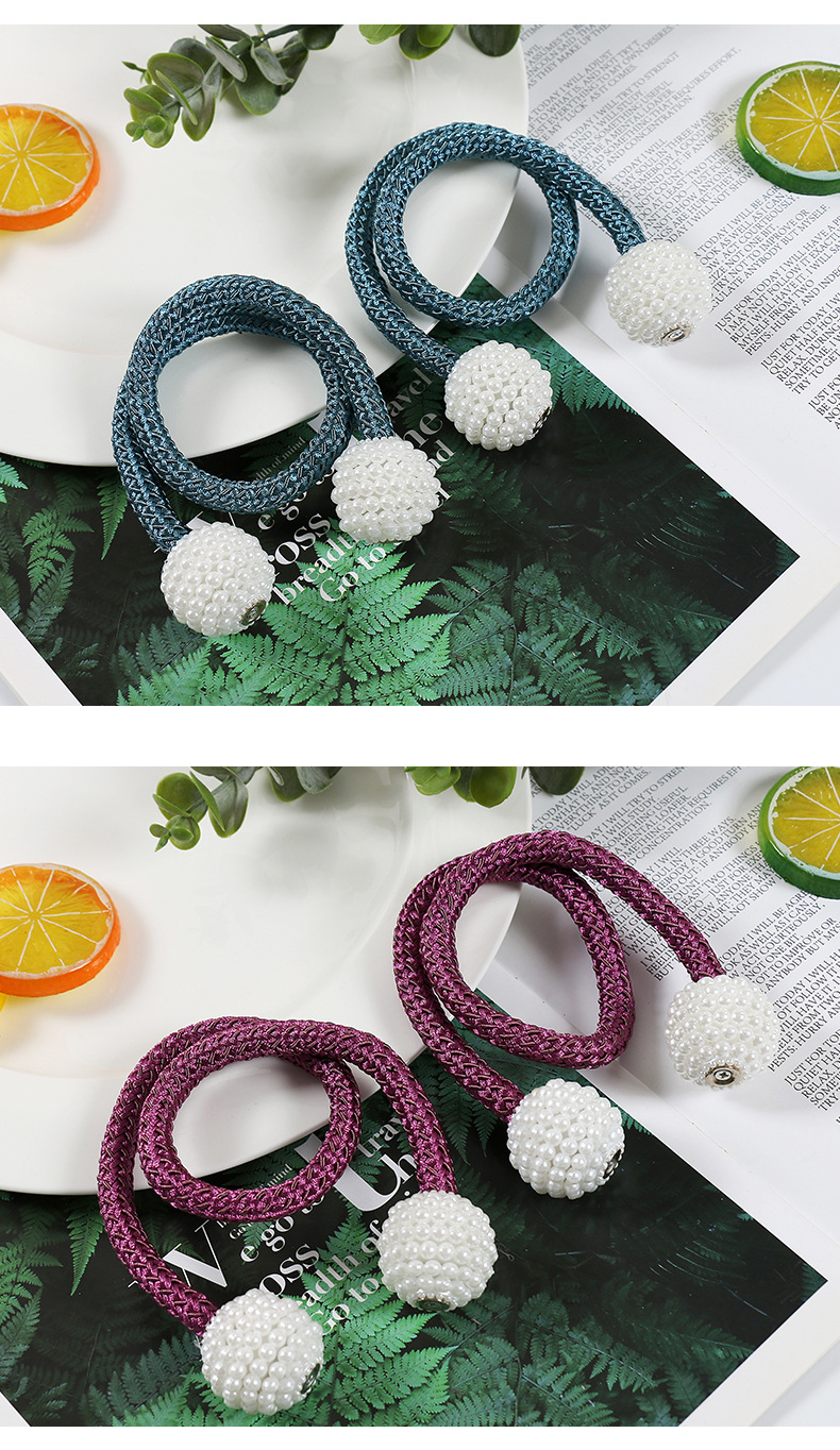 Modern Minimalist Thick Rope Large Pearl Curtain Magnetic Button Curtain Buckle Curtain Magnet Strap Polyester Hanging Ball Exclusive for Cross-Border