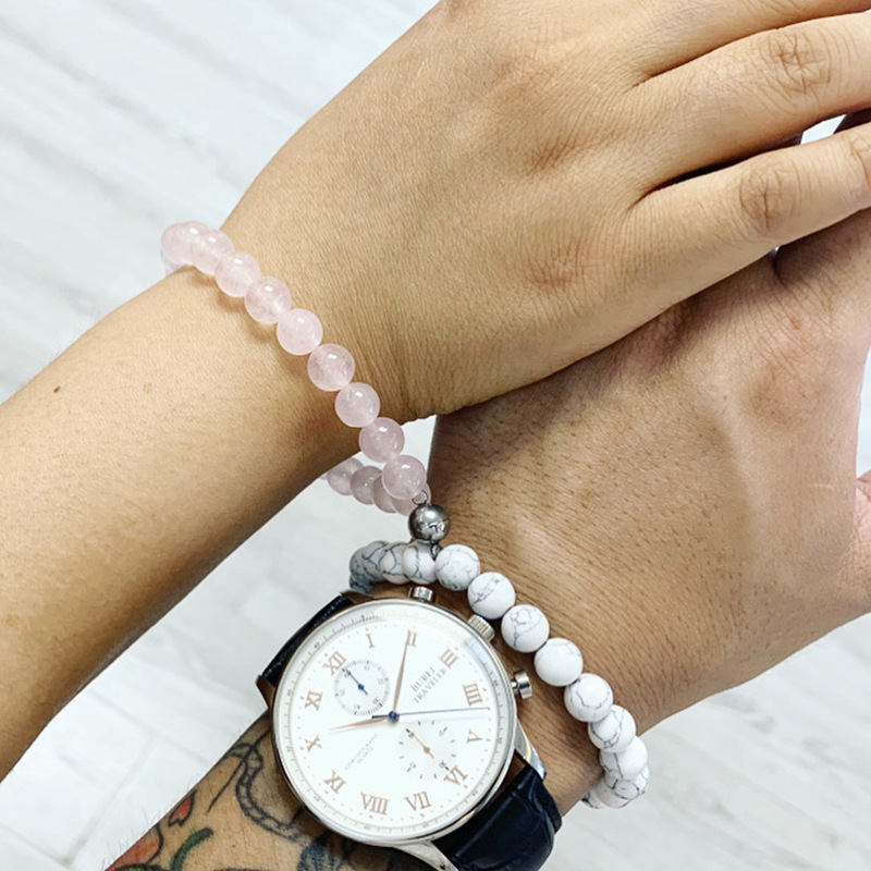 2021 Cross-Border Hot 8mm Stone Beads Bracelet Attractive Magnetic Buckle Couple Bracelet Lucky Beaded Bracelet