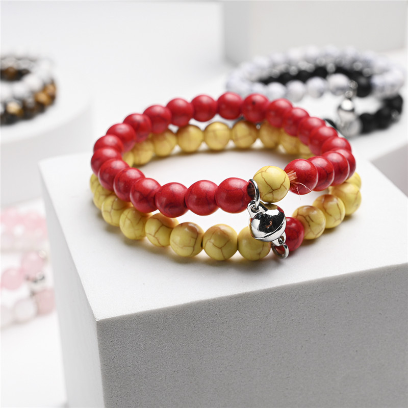 2021 Cross-Border Hot 8mm Stone Beads Bracelet Attractive Magnetic Buckle Couple Bracelet Lucky Beaded Bracelet