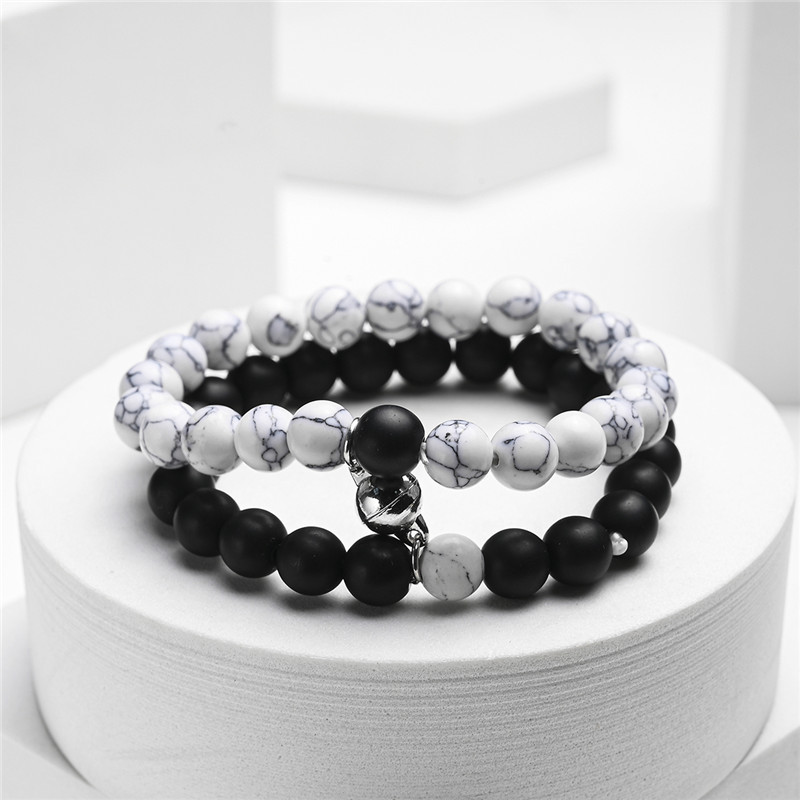2021 Cross-Border Hot 8mm Stone Beads Bracelet Attractive Magnetic Buckle Couple Bracelet Lucky Beaded Bracelet