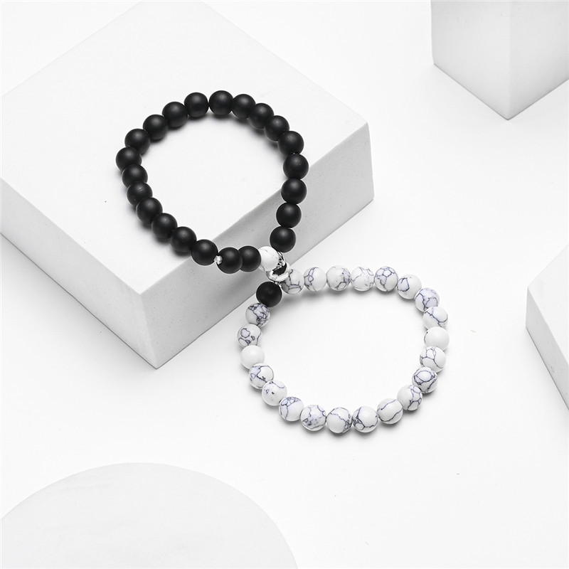 2021 Cross-Border Hot 8mm Stone Beads Bracelet Attractive Magnetic Buckle Couple Bracelet Lucky Beaded Bracelet