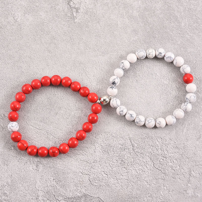 2021 Cross-Border Hot 8mm Stone Beads Bracelet Attractive Magnetic Buckle Couple Bracelet Lucky Beaded Bracelet