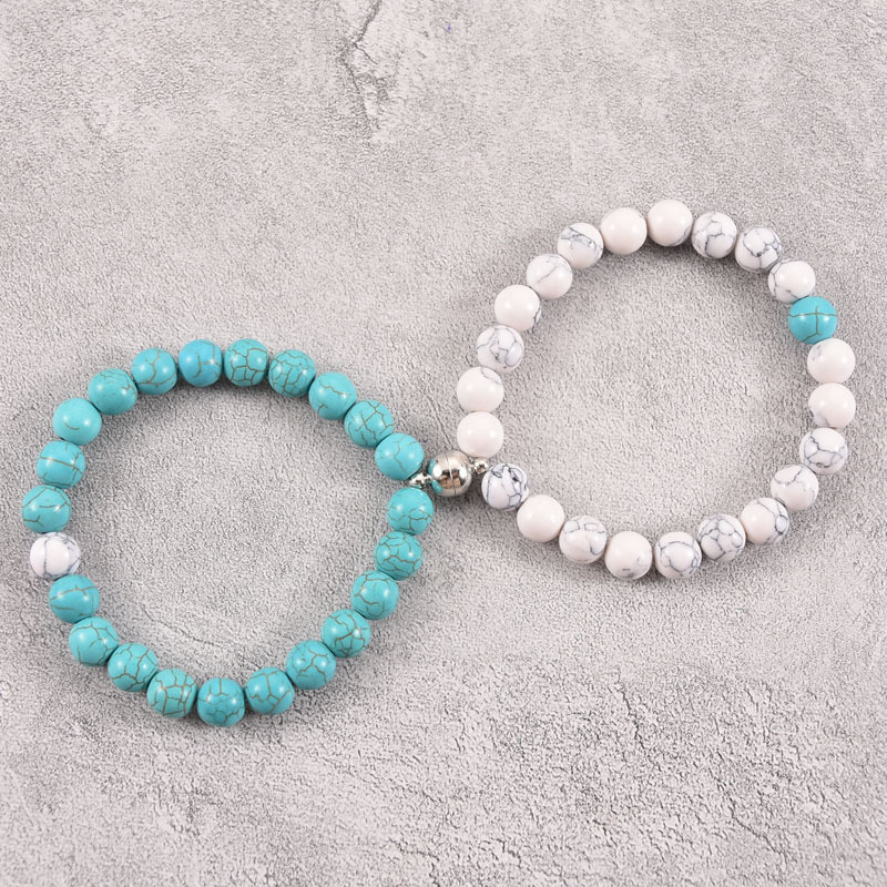 2021 Cross-Border Hot 8mm Stone Beads Bracelet Attractive Magnetic Buckle Couple Bracelet Lucky Beaded Bracelet