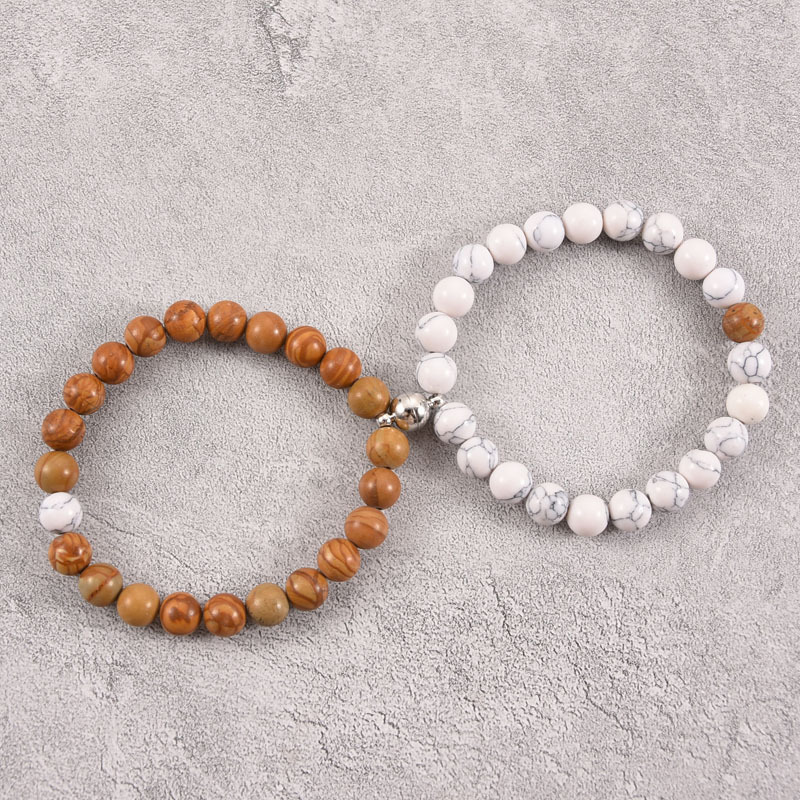 2021 Cross-Border Hot 8mm Stone Beads Bracelet Attractive Magnetic Buckle Couple Bracelet Lucky Beaded Bracelet