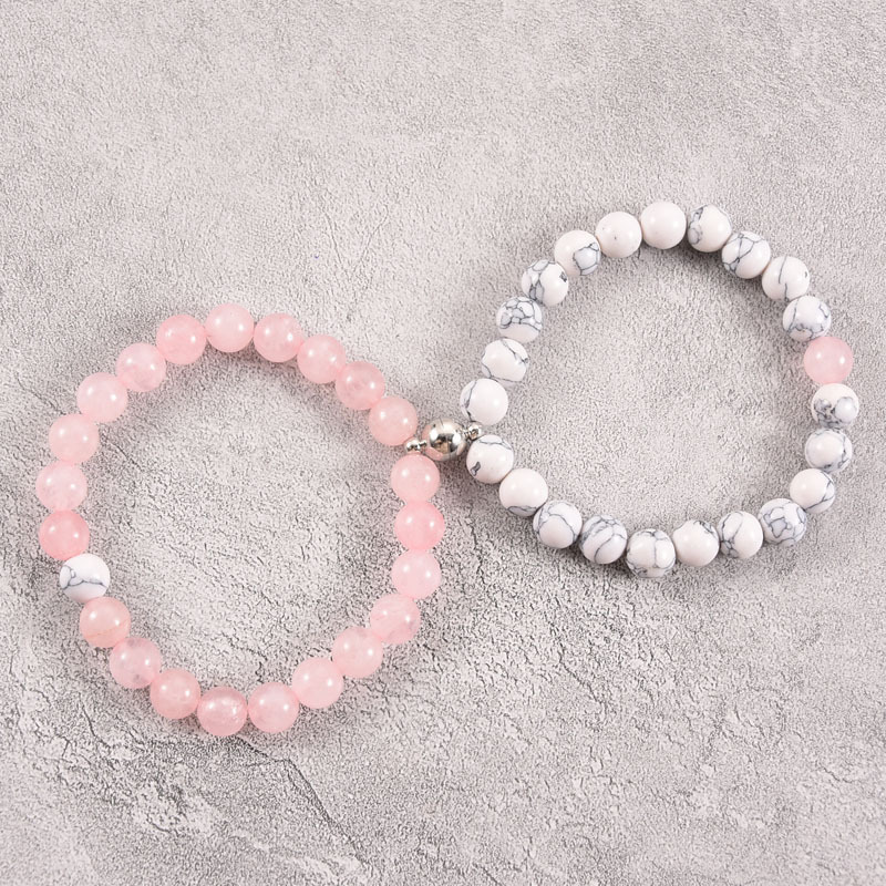 2021 Cross-Border Hot 8mm Stone Beads Bracelet Attractive Magnetic Buckle Couple Bracelet Lucky Beaded Bracelet