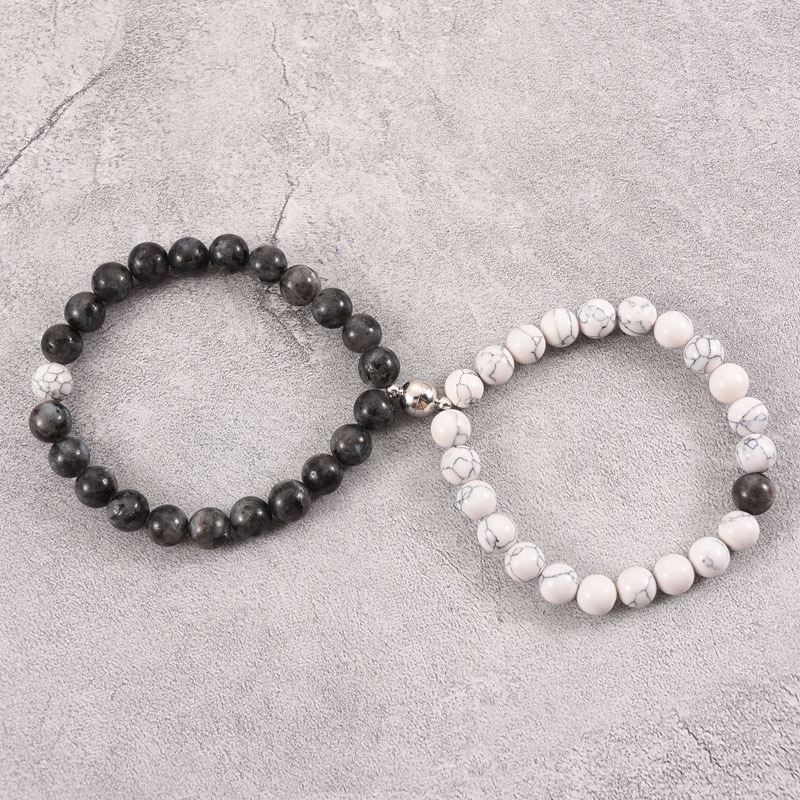 2021 Cross-Border Hot 8mm Stone Beads Bracelet Attractive Magnetic Buckle Couple Bracelet Lucky Beaded Bracelet