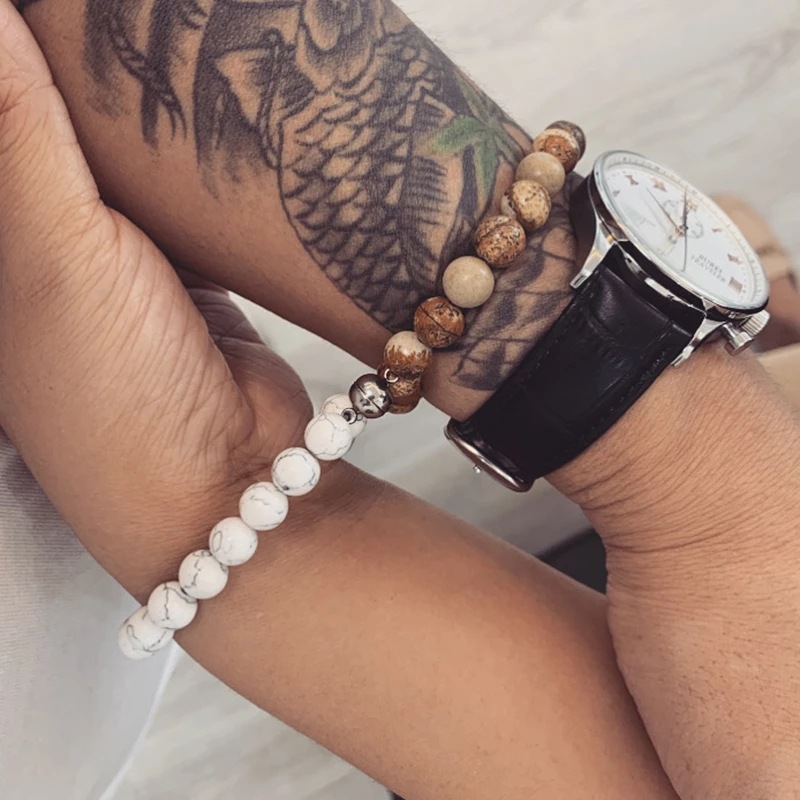 2021 Cross-Border Hot 8mm Stone Beads Bracelet Attractive Magnetic Buckle Couple Bracelet Lucky Beaded Bracelet