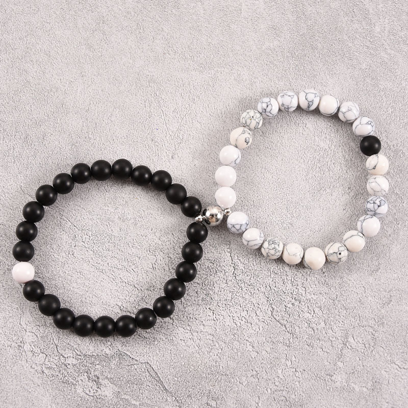 2021 Cross-Border Hot 8mm Stone Beads Bracelet Attractive Magnetic Buckle Couple Bracelet Lucky Beaded Bracelet