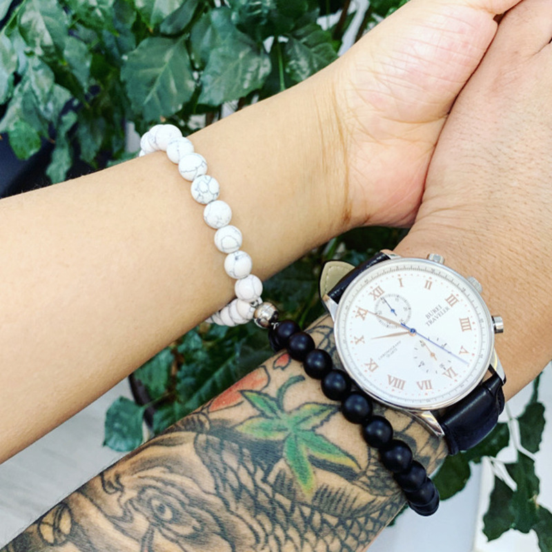 2021 Cross-Border Hot 8mm Stone Beads Bracelet Attractive Magnetic Buckle Couple Bracelet Lucky Beaded Bracelet