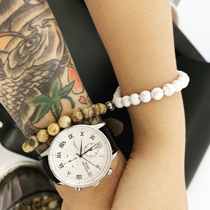 2021 Cross-Border Hot 8mm Stone Beads Bracelet Attractive Magnetic Buckle Couple Bracelet Lucky Beaded Bracelet