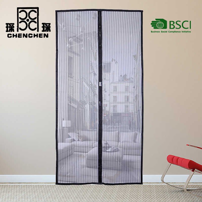 Magnetic Buckle Door Curtain Wholesale Black Magnetic Buckle Mosquito-Proof Soft Door Curtain Custom Non-Woven Striped 