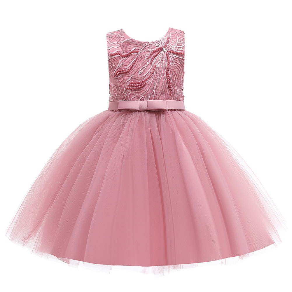 Baby Spring Children &#039;S Dress Sleeveless Pink Princess Dress Girl Dress Beaded Mesh Bubble Skirt Little Kids&#039; Skirt