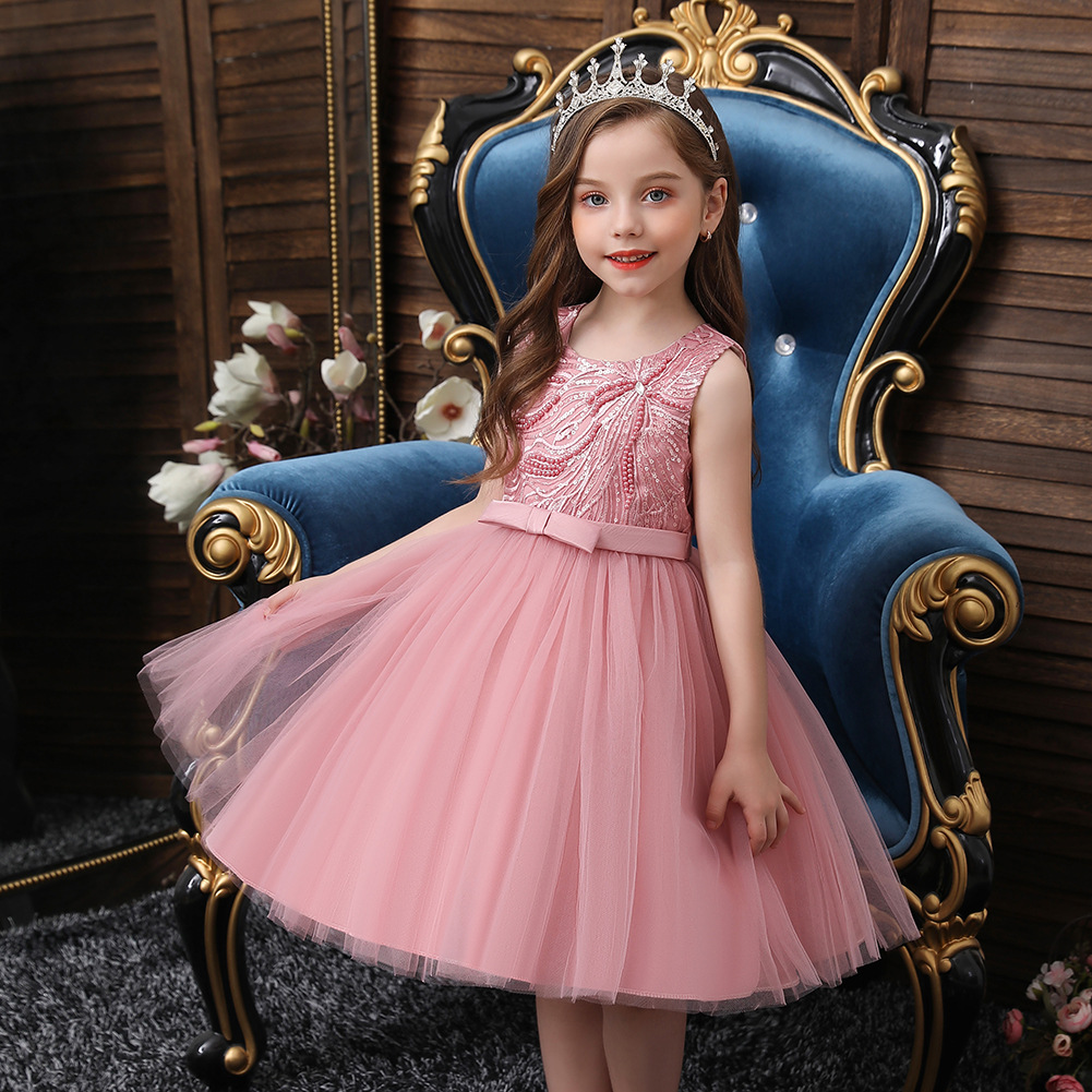 Baby Spring Children 'S Dress Sleeveless Pink Princess Dress Girl Dress Beaded Mesh Bubble Skirt Little Kids' Skirt Baby Spring Children 'S Dress Sleeveless Pink Princess Dress Girl Dress Beaded Mesh Bubble Skirt Little Kids' Skirt