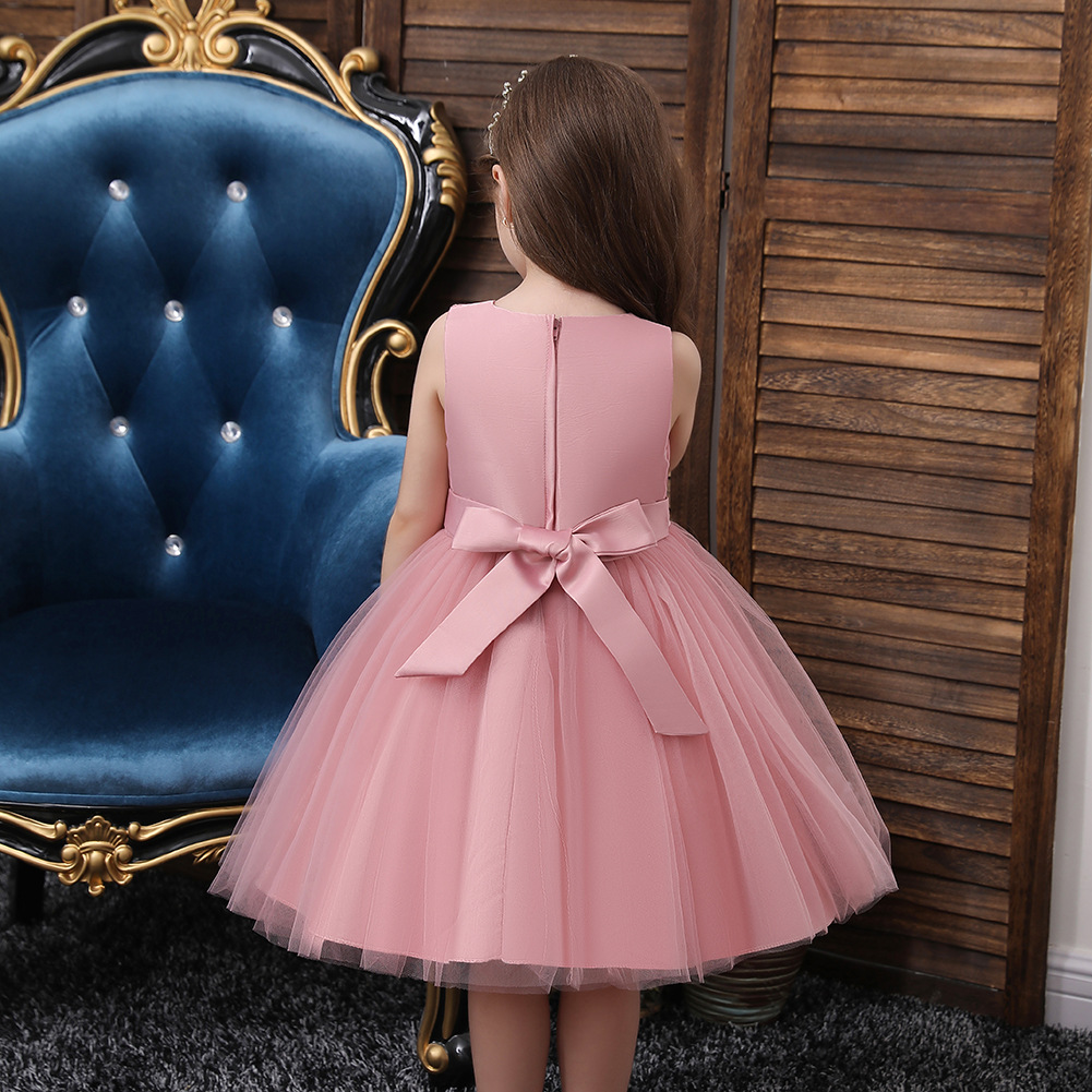 Baby Spring Children 'S Dress Sleeveless Pink Princess Dress Girl Dress Beaded Mesh Bubble Skirt Little Kids' Skirt Baby Spring Children 'S Dress Sleeveless Pink Princess Dress Girl Dress Beaded Mesh Bubble Skirt Little Kids' Skirt