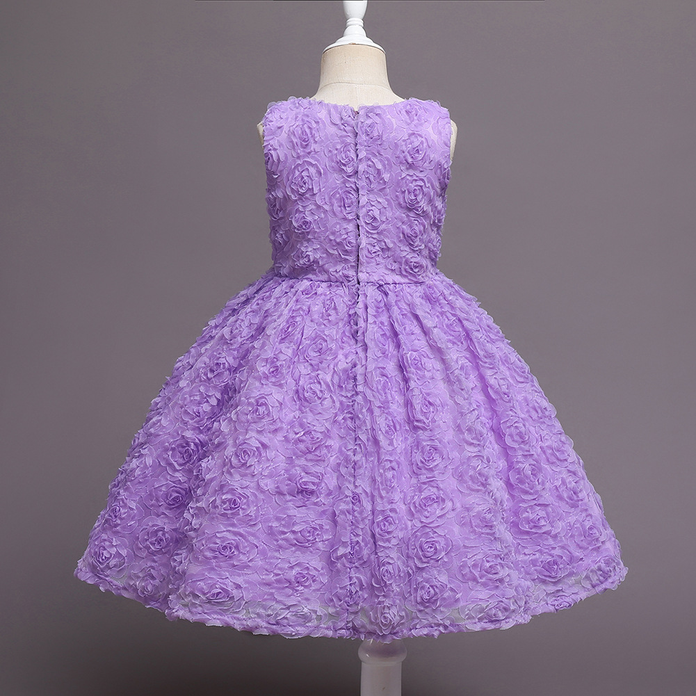 Korean Style Children&#039;s Dress Princess Dress Solid Color Girl Tulle Skirt Girls&#039; Clothing Dresses Purple Flower Children&#039;s Dress Wholesale