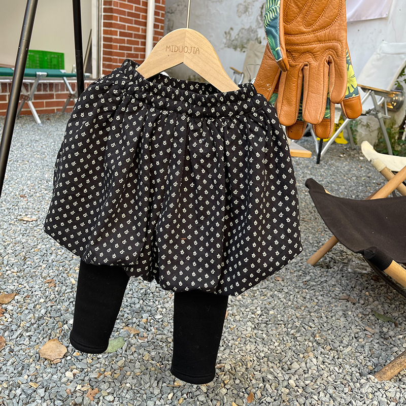 Girls' False-Two-Piece Skirted Leggings Fleece-Lined Thickened Children's Clothing Winter New Korean Style Children's Floral Bud Skirt Pants Base Girls' False-Two-Piece Skirted Leggings Fleece-Lined Thickened Children's Clothing Winter New Korean Style Children's Floral Bud Skirt Pants Base