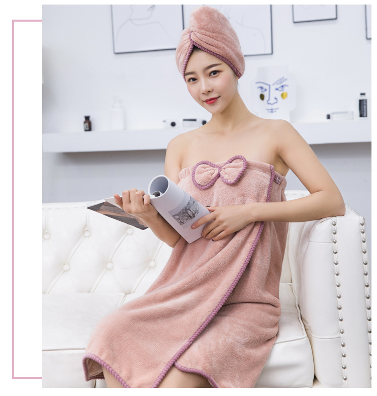 Thickened coral fluff can be worn with bath skirt dry hair cap suit for adult with bowknot bath skirt cap suit Thickened coral fluff can be worn with bath skirt dry hair cap suit for adult with bowknot bath skirt cap suit