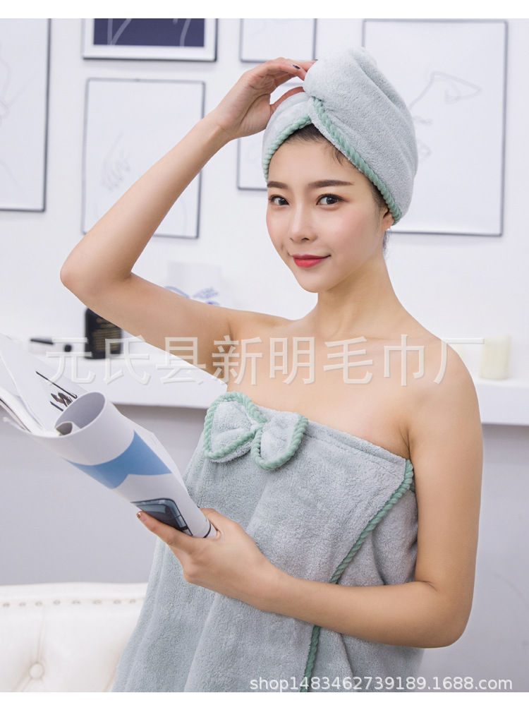 Thickened coral fluff can be worn with bath skirt dry hair cap suit for adult with bowknot bath skirt cap suit Thickened coral fluff can be worn with bath skirt dry hair cap suit for adult with bowknot bath skirt cap suit