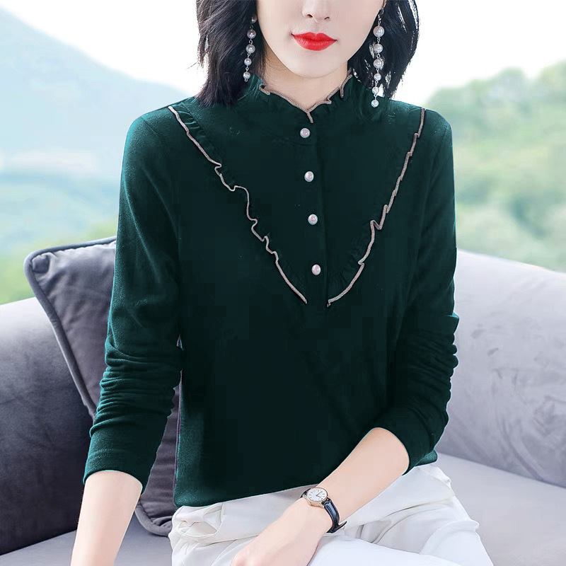 Double-Sided Dralon Shirt Women's Long Sleeve Autumn and Winter New 2021 Western Style All-Matching Slimming Shirt Inner Wear Thermal Bottoming Shirt Double-Sided Dralon Shirt Women's Long Sleeve Autumn and Winter New 2021 Western Style All-Matching Slimming Shirt Inner Wear Thermal Bottoming Shirt