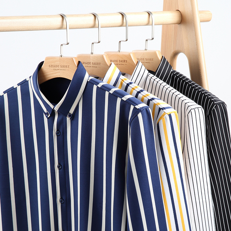 Stretch Striped Men&#039;s Thermal Shirt Autumn and Winter Fleece Lined Padded Warm Keeping Shirt Composite Single-Layer Fleece-Lined Fashion Shirt