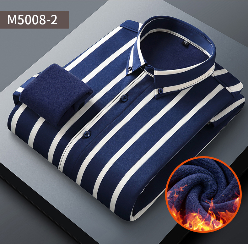 Stretch Striped Men's Thermal Shirt Autumn and Winter Fleece Lined Padded Warm Keeping Shirt Composite Single-Layer Fleece-Lined Fashion Shirt Stretch Striped Men's Thermal Shirt Autumn and Winter Fleece Lined Padded Warm Keeping Shirt Composite Single-Layer Fleece-Lined Fashion Shirt