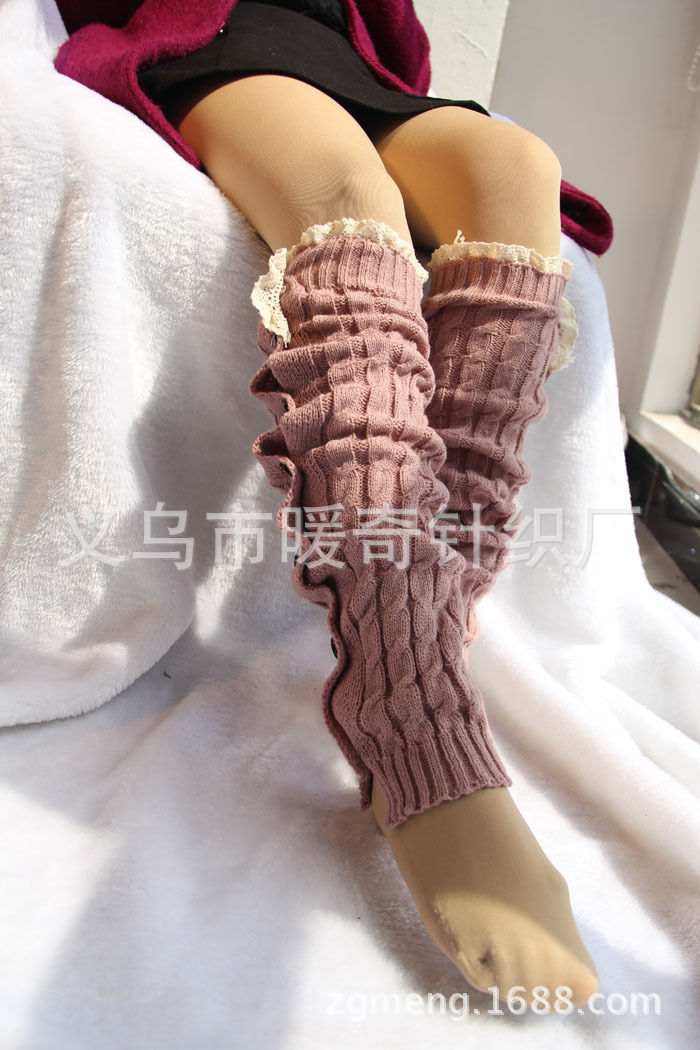 American retro leg lace with lace over knee boots, wool knit and hemp socks manufacturer direct sales.