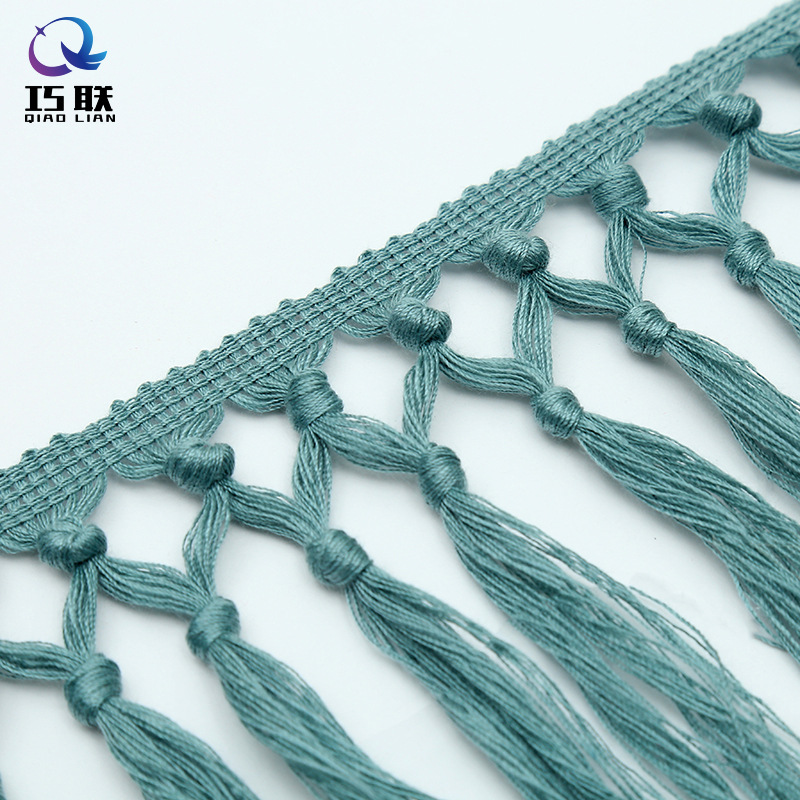 Factory Customized 13cm Hand Knotted Decorative Lace Dacron Tassels Tassel Lace Clothing Accessories DIY
