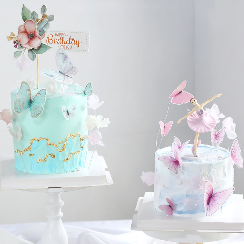 Wrought Iron Butterfly Birthday Cake Decorative Insertion Holiday Plug-in INS Style Baking Dress up Decorative Flag Combination Set
