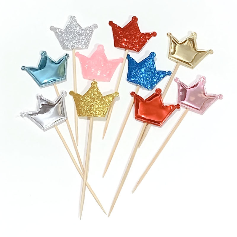 Cake Glitter Reflective Love Crown Plug-in Decorative Leather PU Decorative Flag Dessert Baking Dress up Inserts 50 Pieces