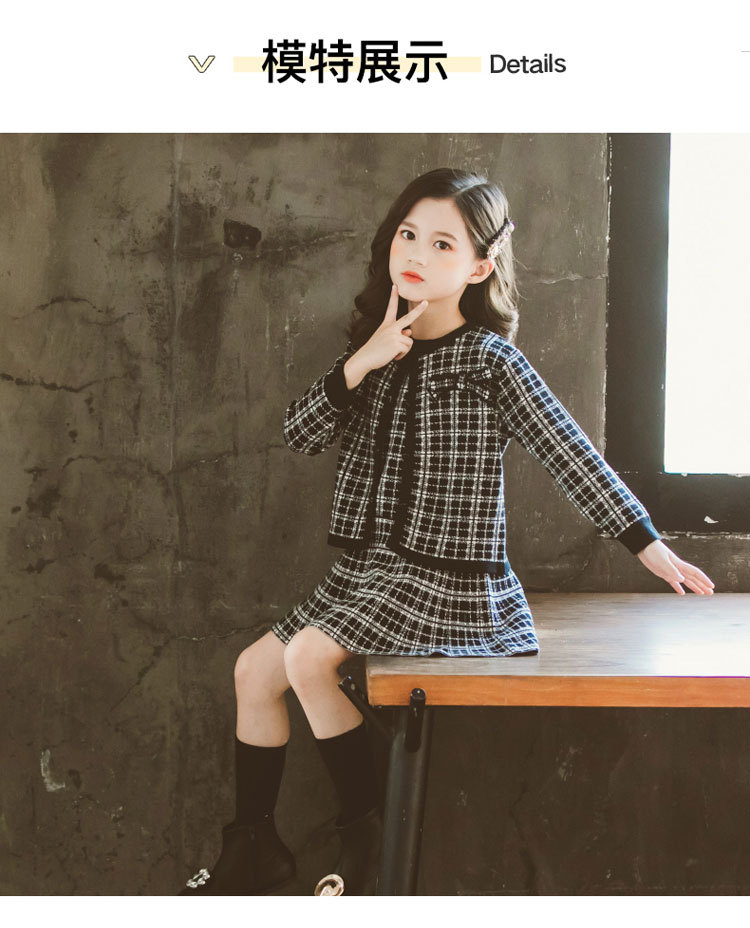 Internet Hot 21 New Autumn Spring Children's Clothing Chanel-Style Vest Skirt Set Spring and Autumn Woolen Skirt Girls' Two-Piece Dress