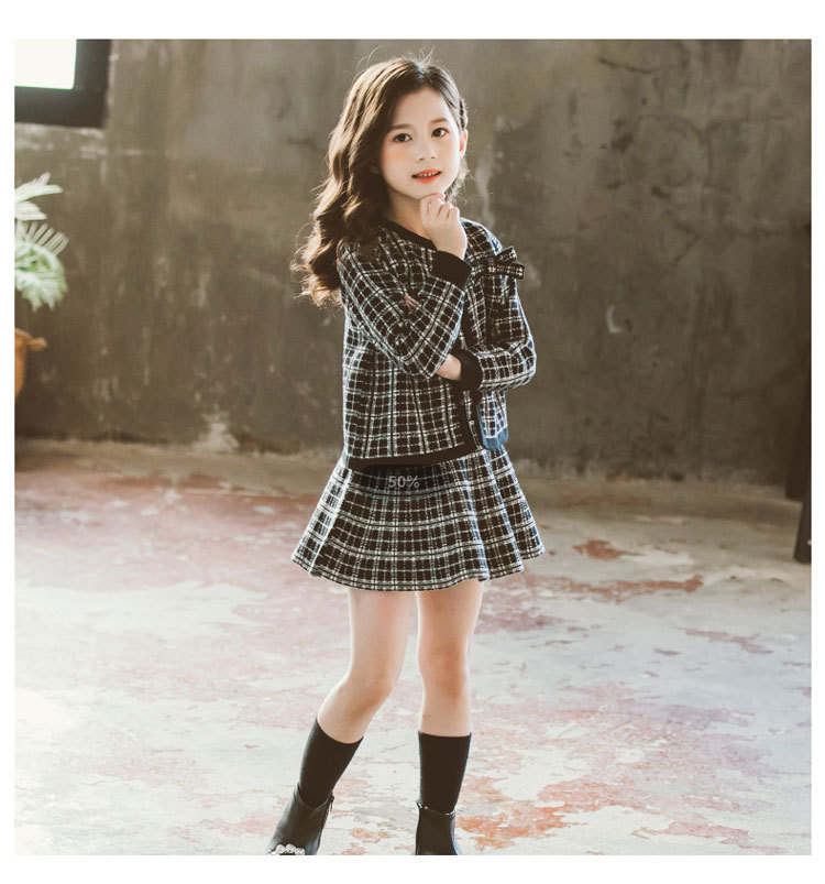 Internet Hot 21 New Autumn Spring Children's Clothing Chanel-Style Vest Skirt Set Spring and Autumn Woolen Skirt Girls' Two-Piece Dress
